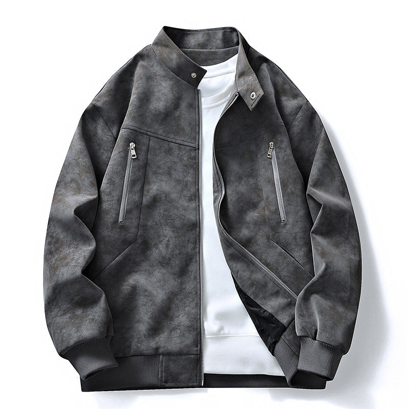 🧥 Rugged Comfort | Men's Suede-Look Stand-Collar Oversized Bomber Jacket