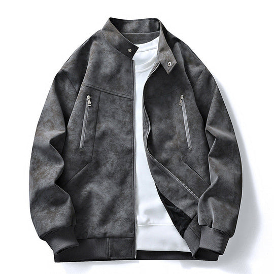 🧥 Rugged Comfort | Men's Suede-Look Stand-Collar Oversized Bomber Jacket