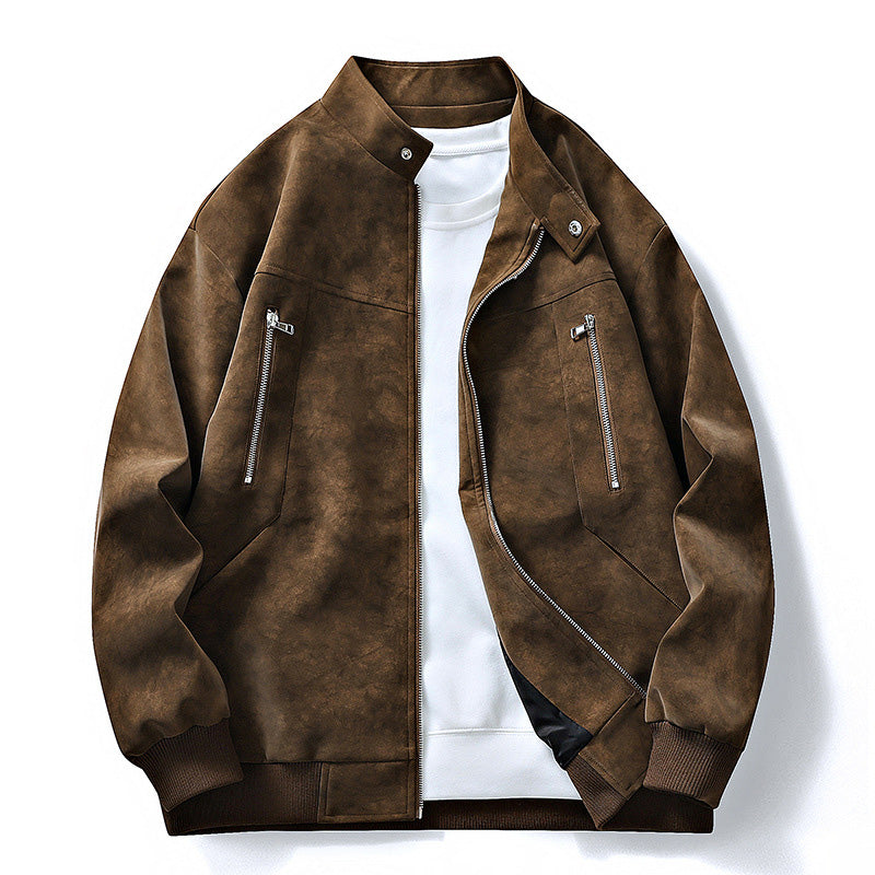 🧥 Rugged Comfort | Men's Suede-Look Stand-Collar Oversized Bomber Jacket