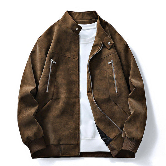 🧥 Rugged Comfort | Men's Suede-Look Stand-Collar Oversized Bomber Jacket