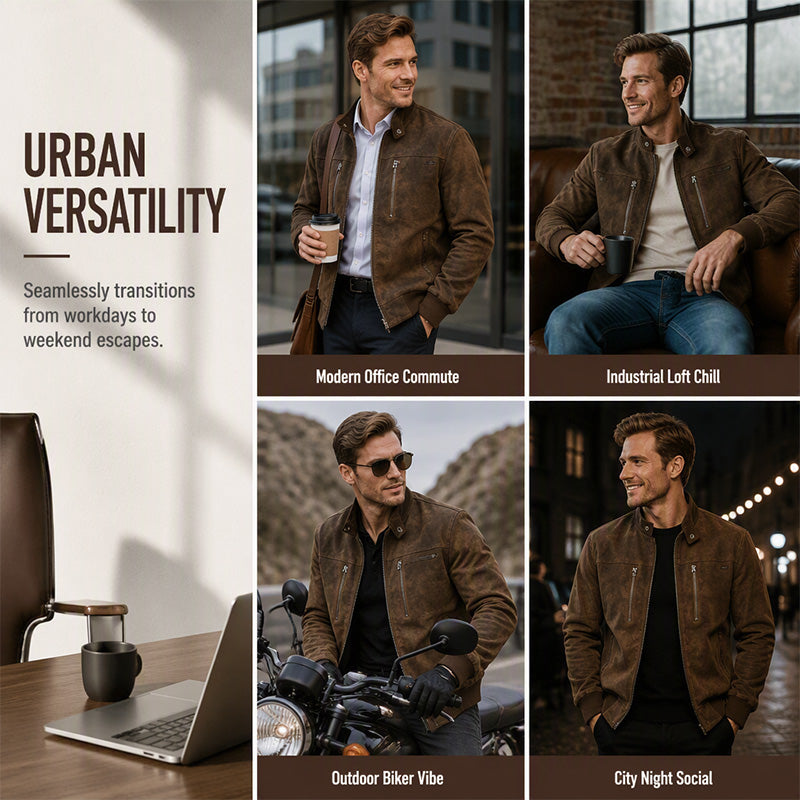 🧥 Rugged Comfort | Men's Suede-Look Stand-Collar Oversized Bomber Jacket