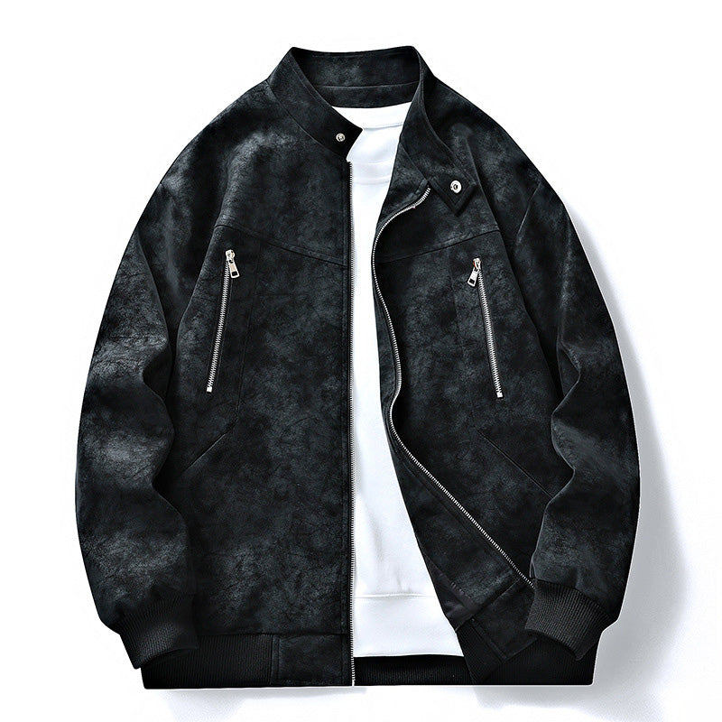 🧥 Rugged Comfort | Men's Suede-Look Stand-Collar Oversized Bomber Jacket