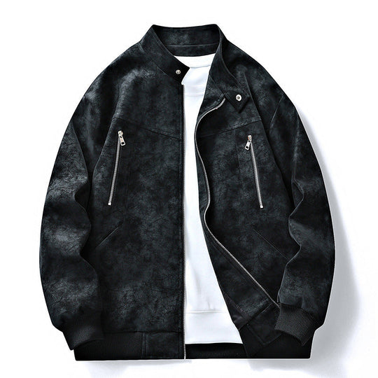 🧥 Rugged Comfort | Men's Suede-Look Stand-Collar Oversized Bomber Jacket