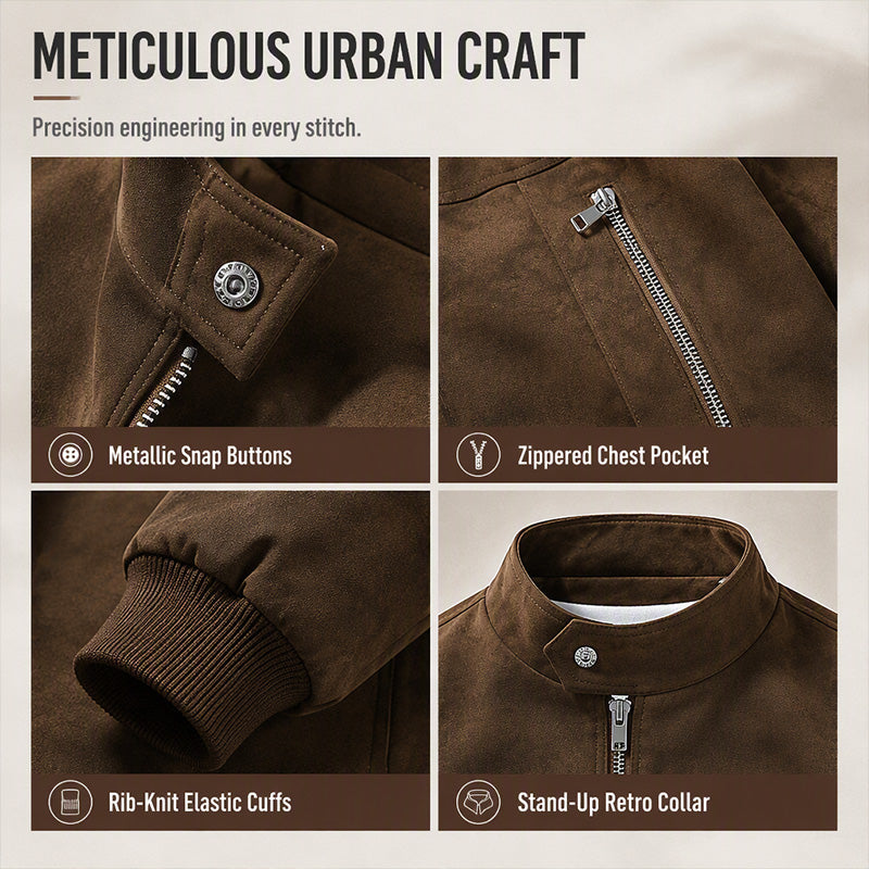 🧥 Rugged Comfort | Men's Suede-Look Stand-Collar Oversized Bomber Jacket