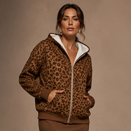 ⌛Limited-Time Offer-Women's Leopard Print Zip-Up Hoodie