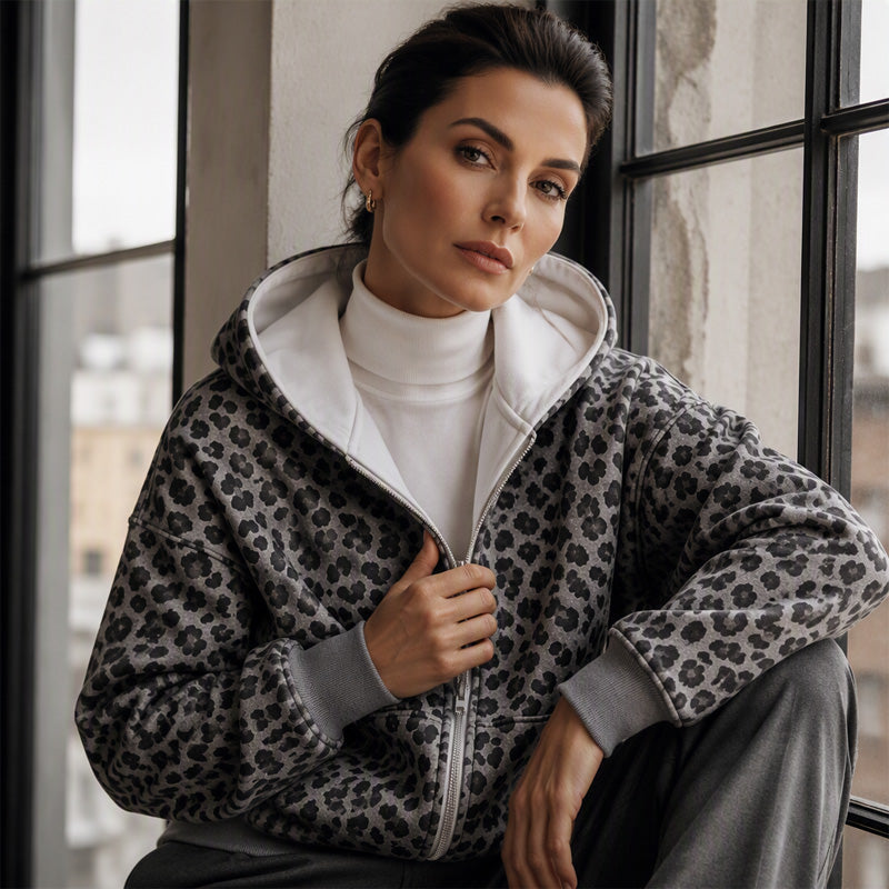 ⌛Limited-Time Offer-Women's Leopard Print Zip-Up Hoodie