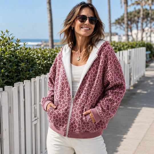 ⌛Limited-Time Offer-Women's Leopard Print Zip-Up Hoodie