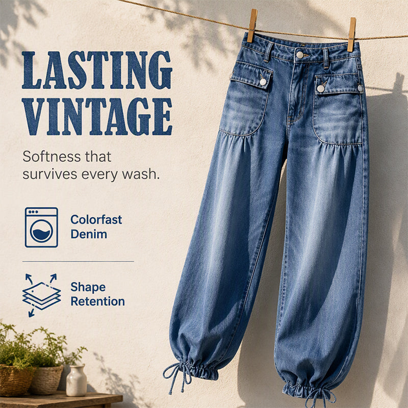 Women's High-Waisted Balloon Jeans with Drawstring Cuffs
