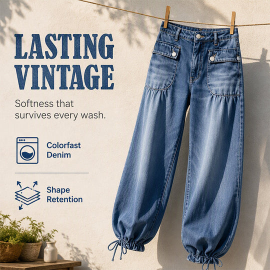 Women's High-Waisted Balloon Jeans with Drawstring Cuffs