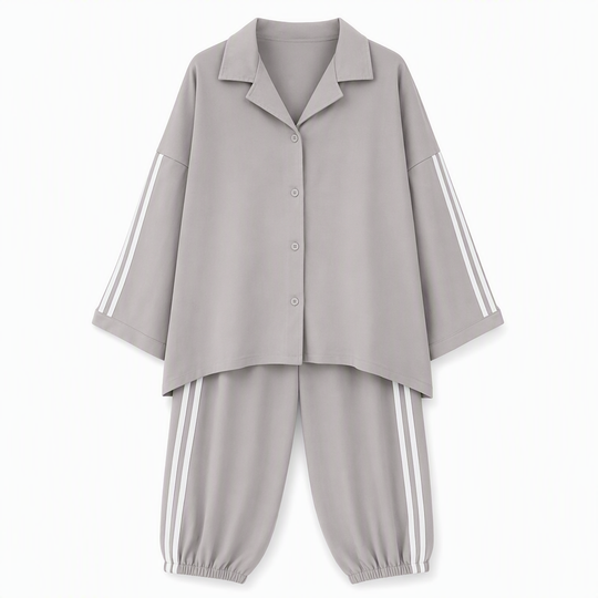 ⏰ Last Day Sale 50% Off | Women's Oversized Shirt & Side-Stripe Jogger 2-Piece Set