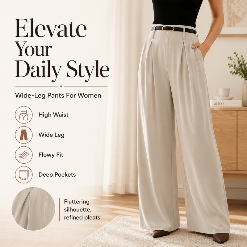 ✨ Easy Everyday Comfort | Women's Relaxed Wide-Leg Trousers with Pockets