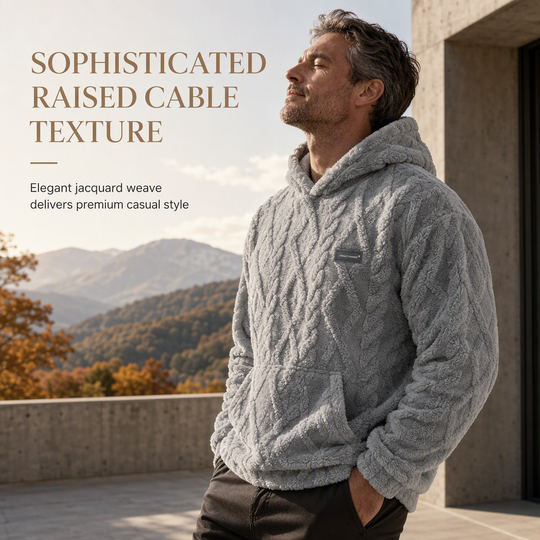 Men's Winter Fleece Lined Hoodie Jacquard Pattern Long Sleeve Pullover Sweatshirt for Casual Outdoor Wear