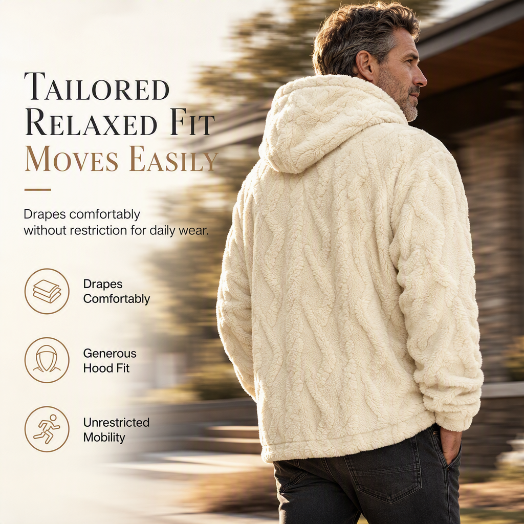Men's Winter Fleece Lined Hoodie Jacquard Pattern Long Sleeve Pullover Sweatshirt for Casual Outdoor Wear