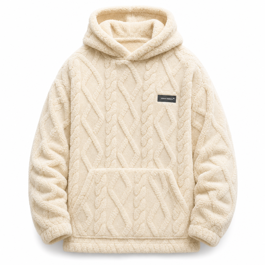Men's Winter Fleece Lined Hoodie Jacquard Pattern Long Sleeve Pullover Sweatshirt for Casual Outdoor Wear