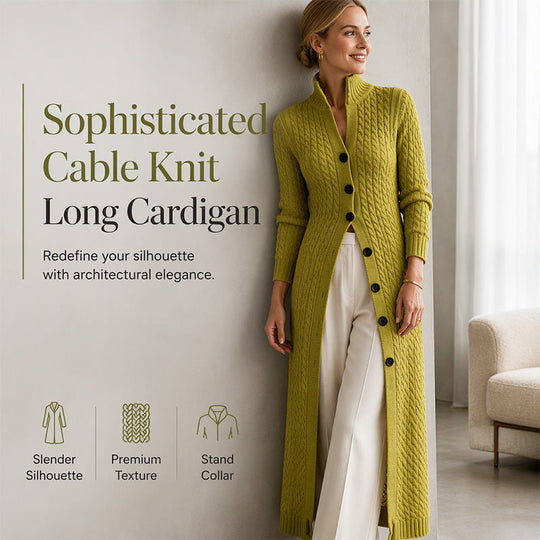 Women's Cable Knit Mock Neck Long Cardigan Duster Sweater Coat