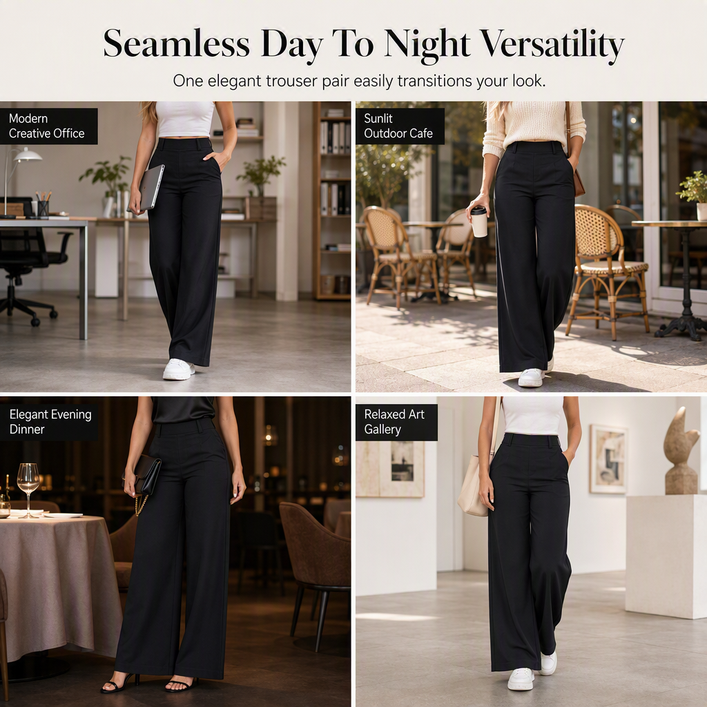 👖 Tailored Waist, Flattering Drape | Women's High-Waist Wide-Leg Pants