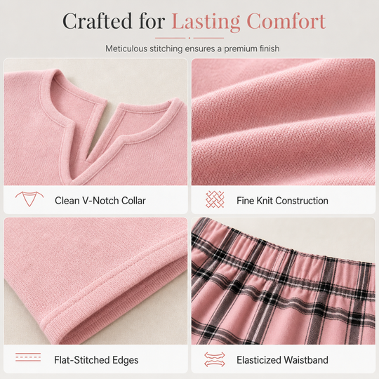 ☁️ Cozy Made Easy | Women's Relaxed Knit Top & Plaid Leggings 2-Piece Set
