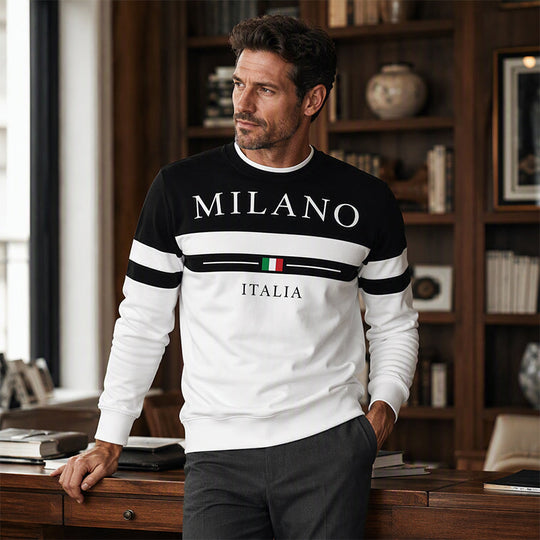 Milano Italia Style, Bold Contrast | Men's Striped Graphic Sweatshirt