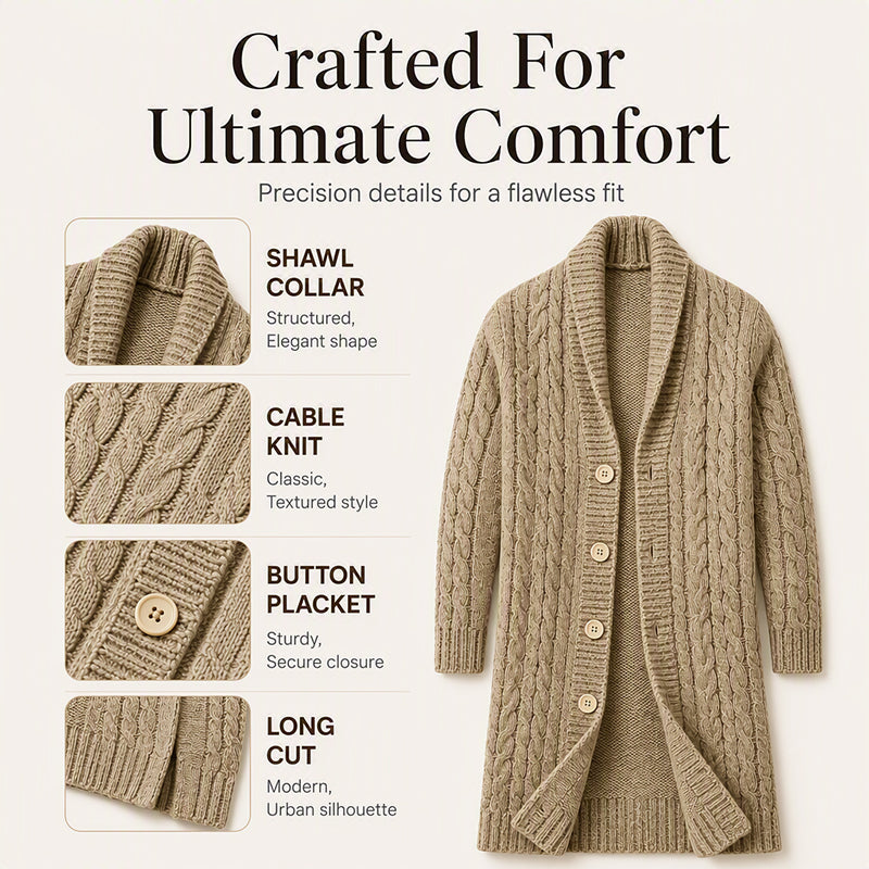 🧶 Longer Length, More Style | Men's Mid-Long Cable-Knit Cardigan
