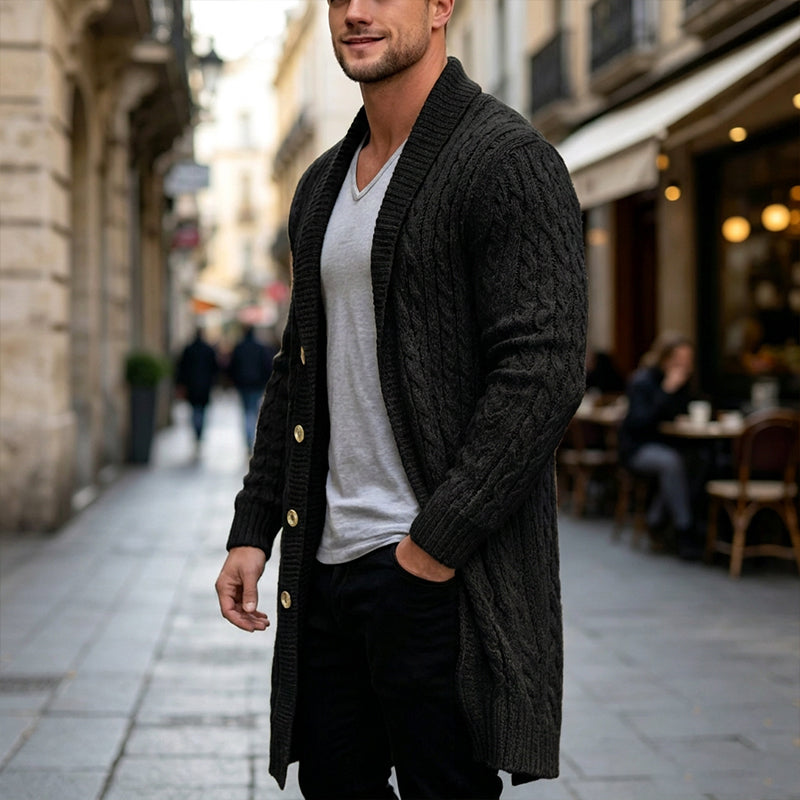🧶 Longer Length, More Style | Men's Mid-Long Cable-Knit Cardigan