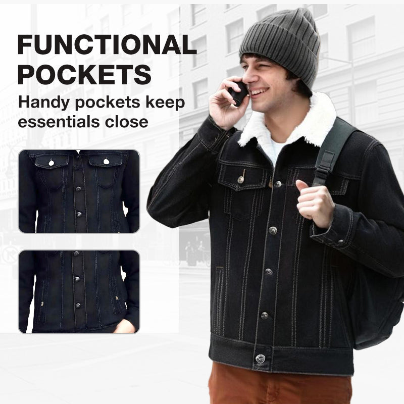 🧥 Vintage Denim, Sherpa-Lined Warmth | Men's Casual Jacket ⚡ Free Shipping