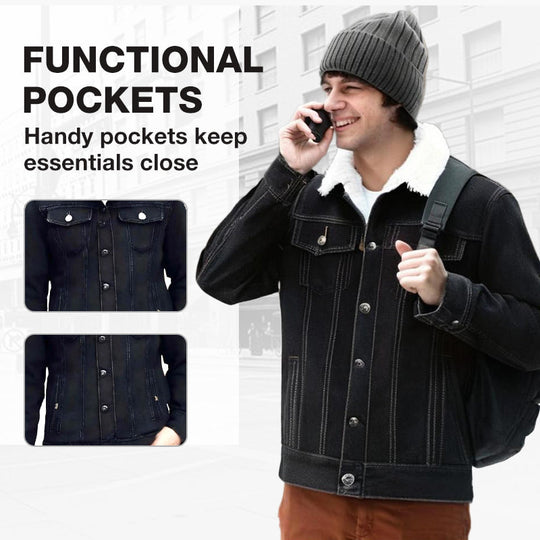 🧥 Vintage Denim, Sherpa-Lined Warmth | Men's Casual Jacket ⚡ Free Shipping