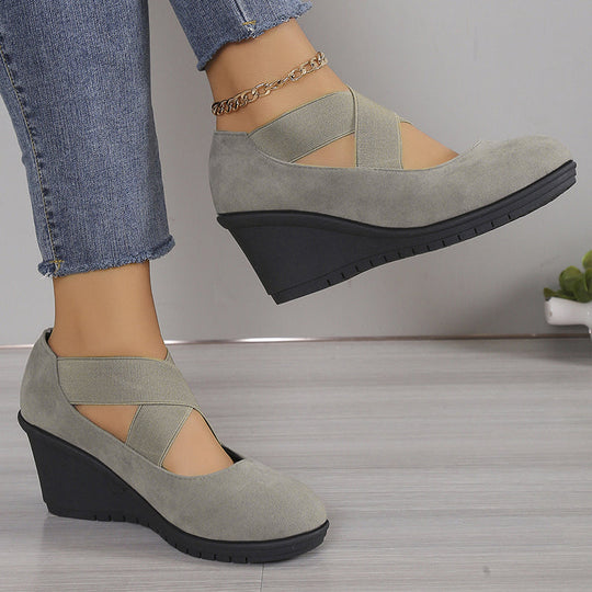 👠 More Height, Steadier Steps | Women's Stretch-Strap Wedge Flats