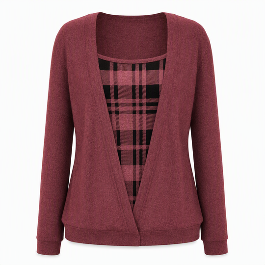 Women's Layered Look Plaid Knit Top