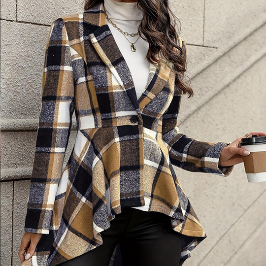💃 Dramatic Hem, Flattering Shape | Women's Plaid High-Low Peplum Coat