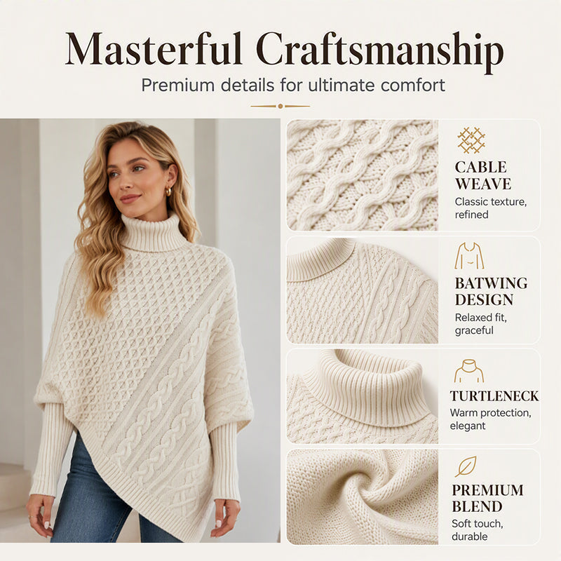 🧶 Rich Cable Texture, Relaxed Poncho Drape | Women's Knit Sweater