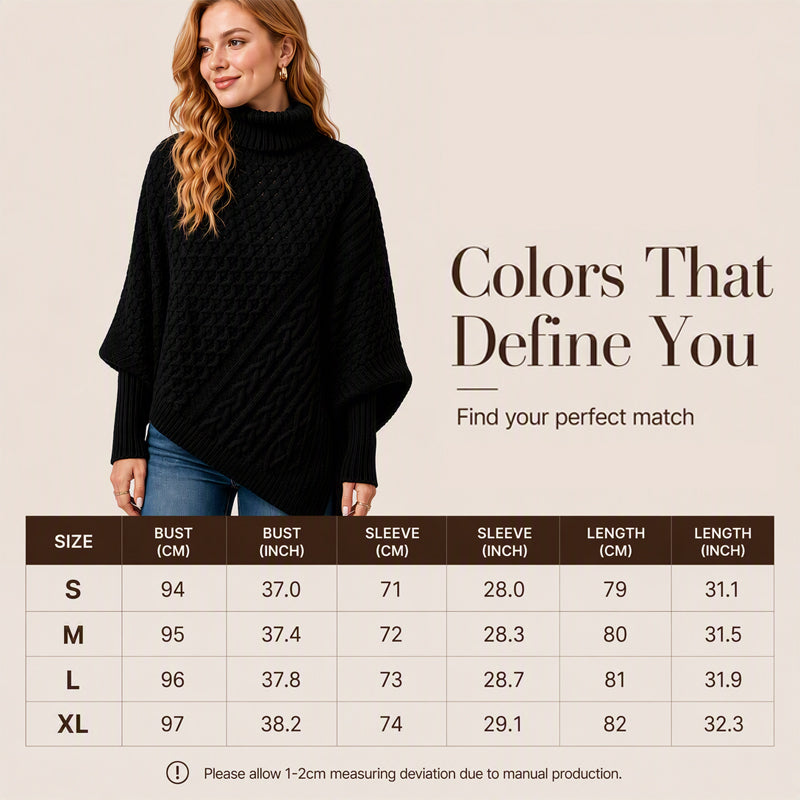 🧶 Rich Cable Texture, Relaxed Poncho Drape | Women's Knit Sweater