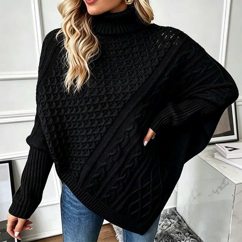 🧶 Rich Cable Texture, Relaxed Poncho Drape | Women's Knit Sweater