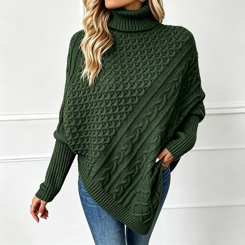 🧶 Rich Cable Texture, Relaxed Poncho Drape | Women's Knit Sweater