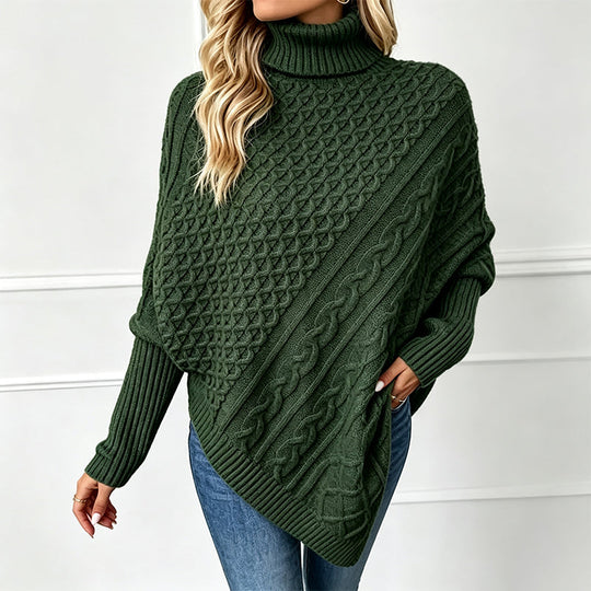 🧶 Rich Cable Texture, Relaxed Poncho Drape | Women's Knit Sweater
