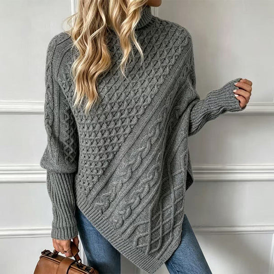 🧶 Rich Cable Texture, Relaxed Poncho Drape | Women's Knit Sweater
