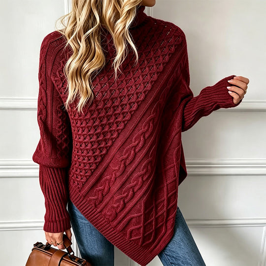 🧶 Rich Cable Texture, Relaxed Poncho Drape | Women's Knit Sweater