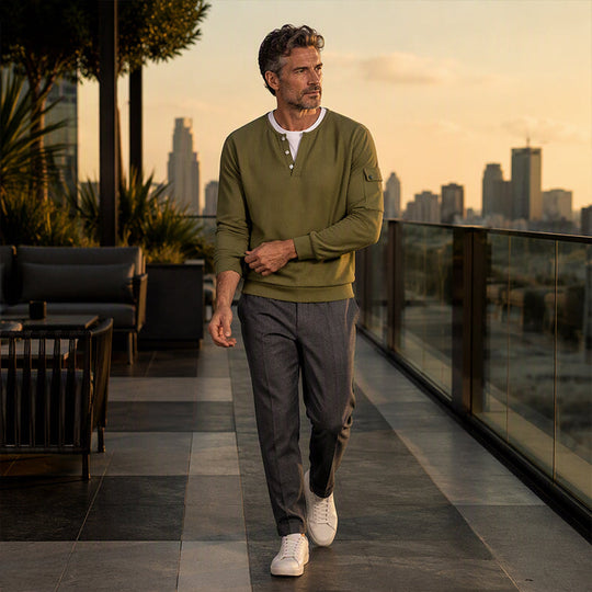 ⏳LAST DAY SALE 70% OFF✨🍂Men's Waffle Knit Fake Two-Piece Henley Top