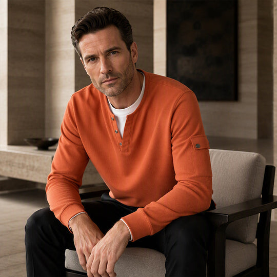 ⏳LAST DAY SALE 70% OFF✨🍂Men's Waffle Knit Fake Two-Piece Henley Top