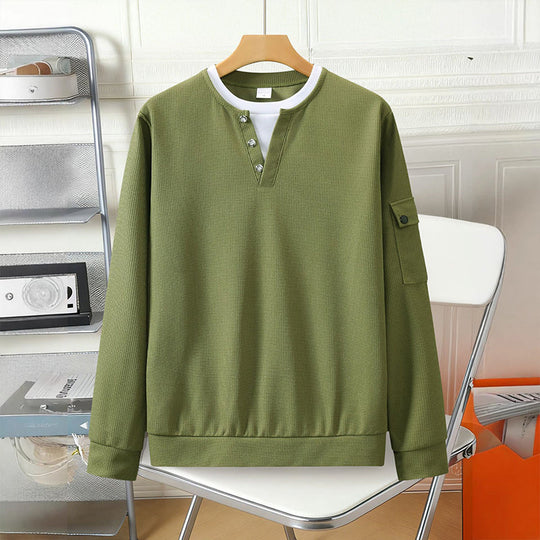 ⏳LAST DAY SALE 70% OFF✨🍂Men's Waffle Knit Fake Two-Piece Henley Top
