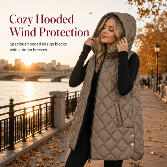 🦺 Quilted Warmth, Easy Layering | Women's Mid-Length Hooded Vest ⚡ Free Shipping