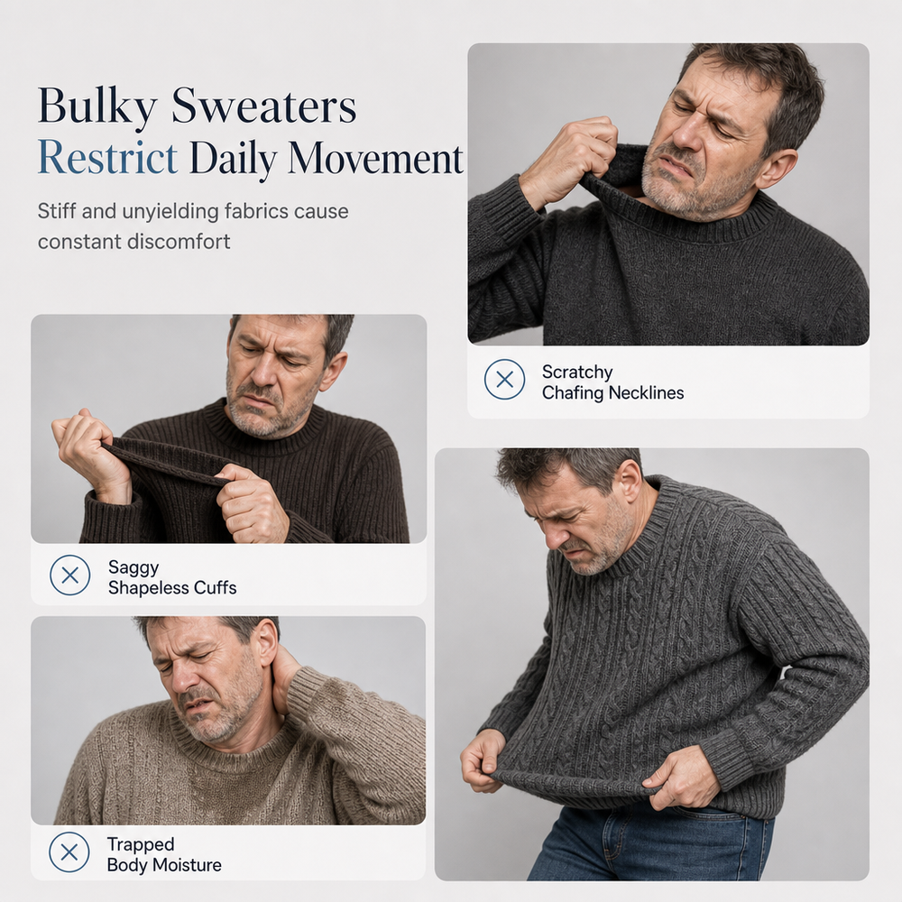 🏷️ Smart-Casual Made Easy | Men's Quarter-Zip Ribbed-Collar Knit Pullover