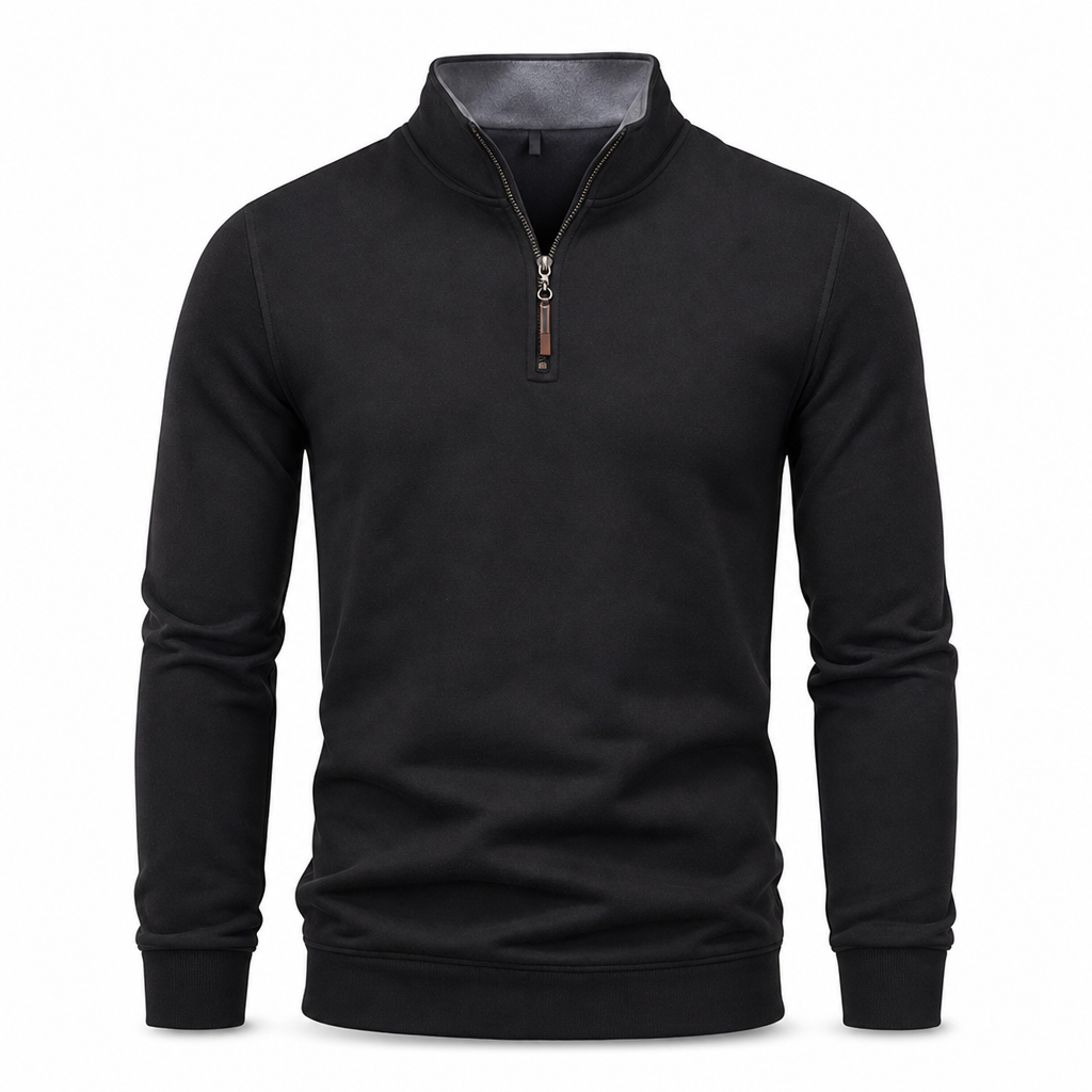🏷️ Smart-Casual Made Easy | Men's Quarter-Zip Ribbed-Collar Knit Pullover