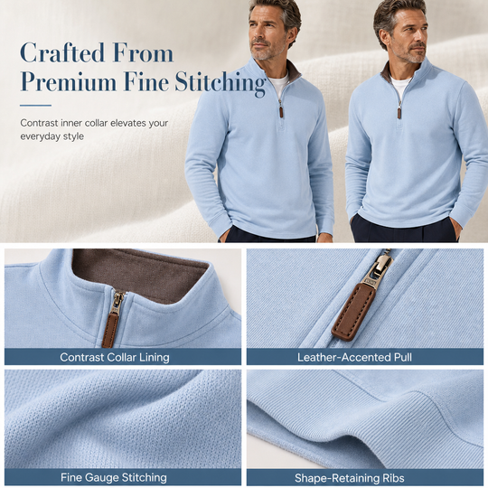 🏷️ Smart-Casual Made Easy | Men's Quarter-Zip Ribbed-Collar Knit Pullover