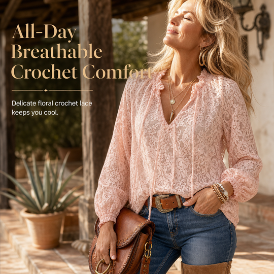 👚✨ Women’s Lace Blouse – 🌸 Elegant Loose-Fit Long Sleeve Pullover Top