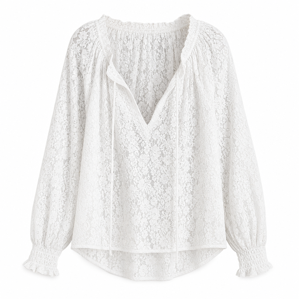 👚✨ Women’s Lace Blouse – 🌸 Elegant Loose-Fit Long Sleeve Pullover Top