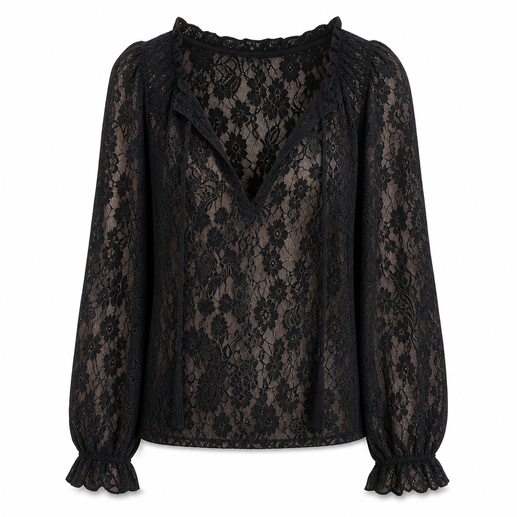 👚✨ Women’s Lace Blouse – 🌸 Elegant Loose-Fit Long Sleeve Pullover Top