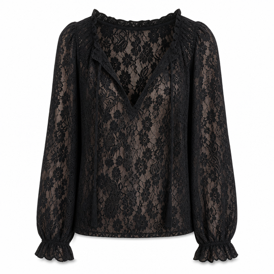 👚✨ Women’s Lace Blouse – 🌸 Elegant Loose-Fit Long Sleeve Pullover Top