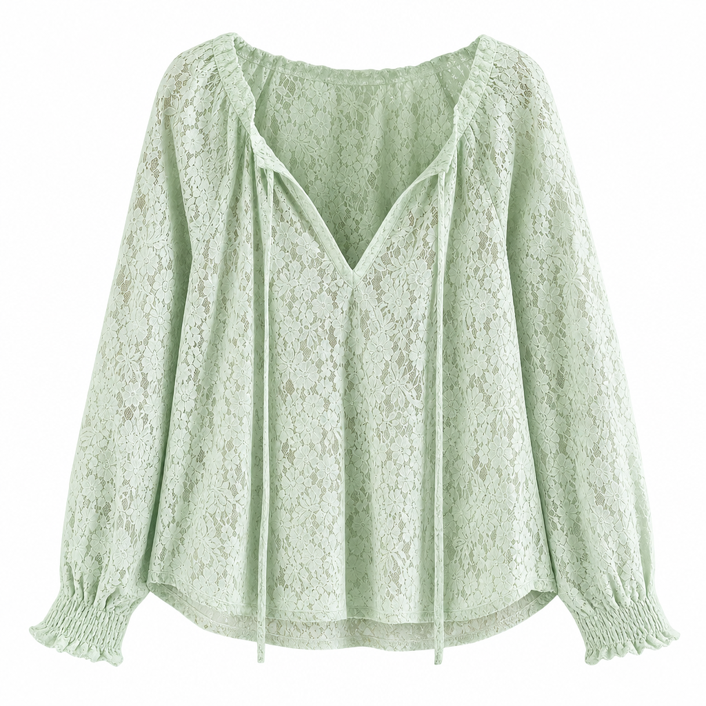 👚✨ Women’s Lace Blouse – 🌸 Elegant Loose-Fit Long Sleeve Pullover Top