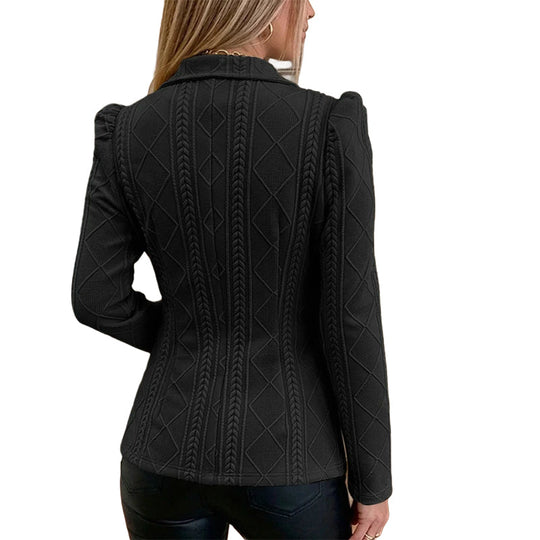 ✨ Polished Structure | Women’s Sculpted Blazer with Textured Detail & Metallic Buttons