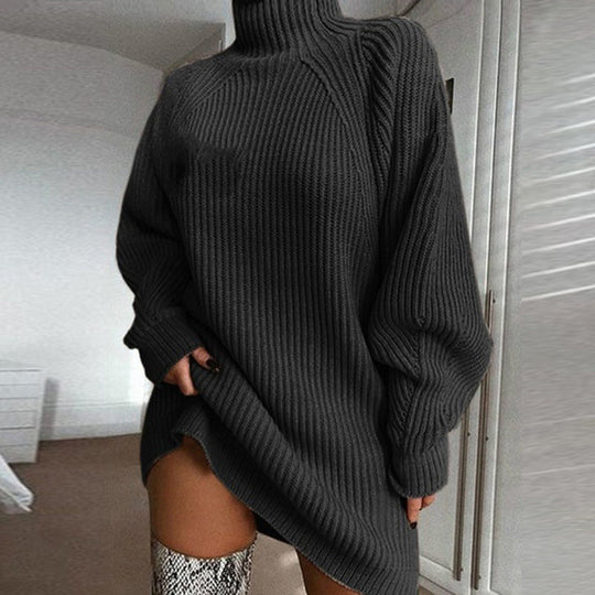 🧶 Cozy High Neck, Flattering Relaxed Drape | Women's Knit Sweater Dress